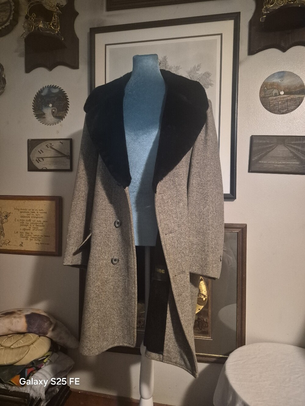 Vintage 70s JCPenney The Men's Shop Wool Tweed Borg Lined Coat Size 46